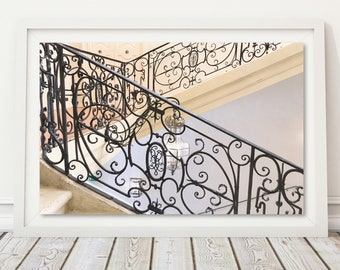 Foto digital de la escalera de París, cartel de arte de viaje clásico de París Descarga instantánea, regalo de impresión minimalista de arquitectura francesa para francófilos,