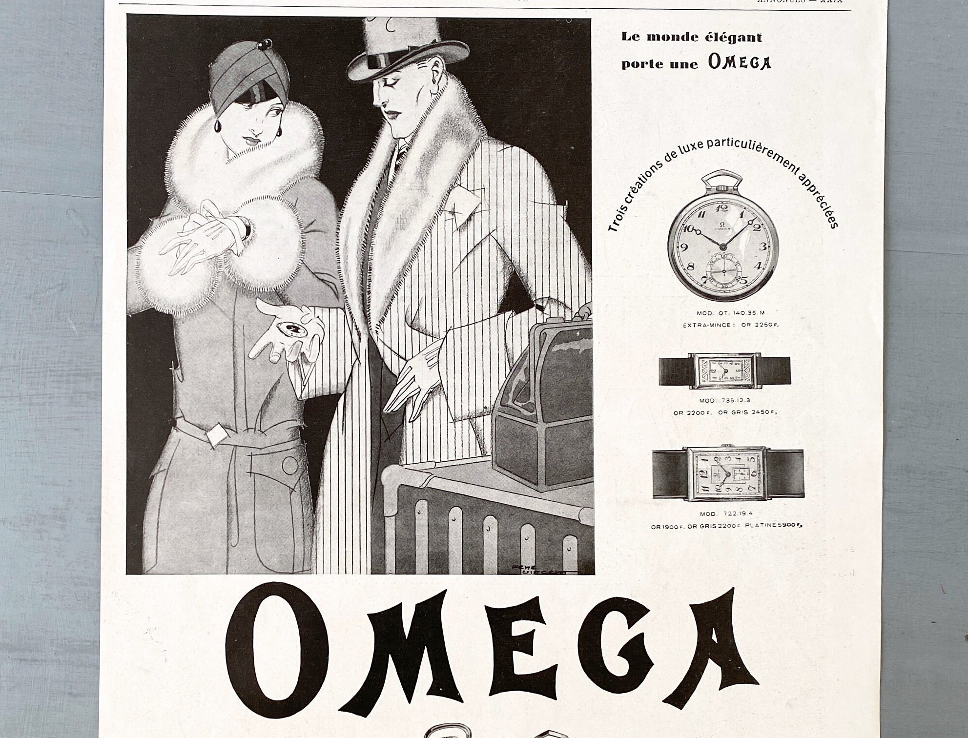 フランス雑誌L'ILLUSTRATION広告 1937年OMEGA オリジナル Original 1920s Vintage Omega Watch Ad Print: Authentic French