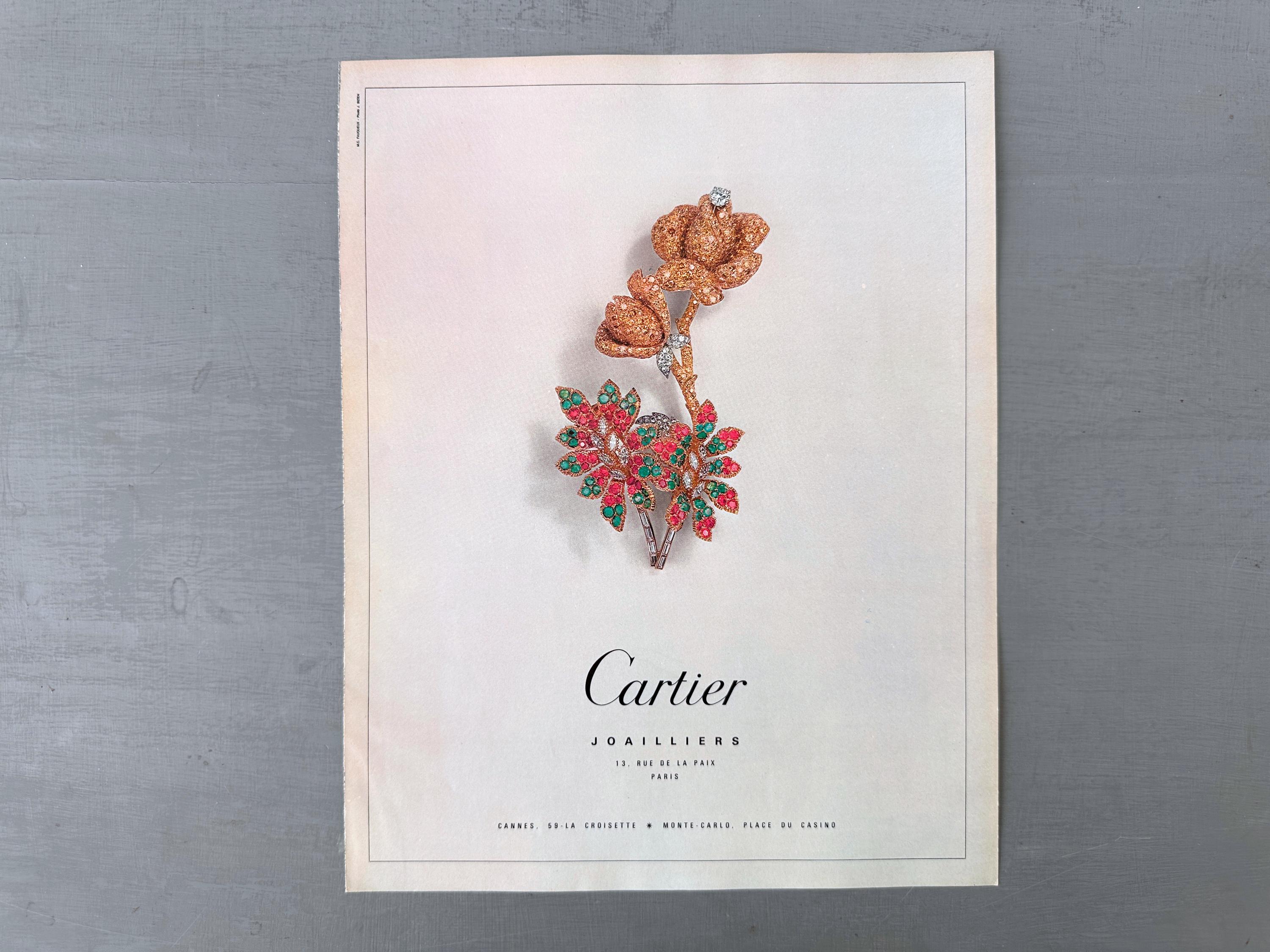 Original 1980s Vintage Cartier Jewelry Ad Print: Rose Brooch