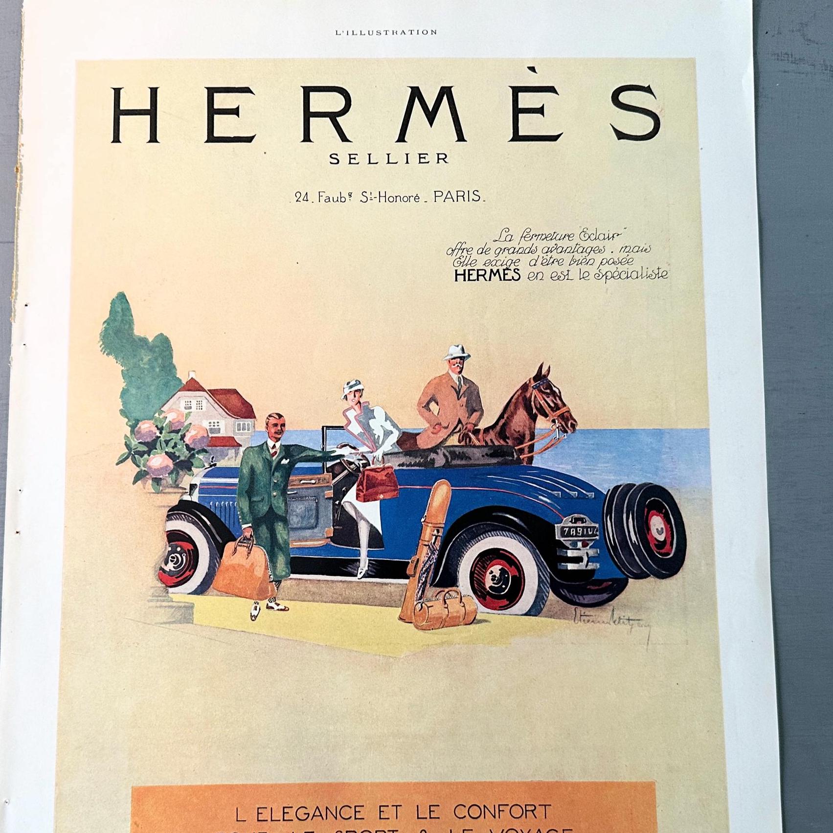 希少な1920年代のヴィンテージエルメスのスポーツと旅行の広告ポスター
