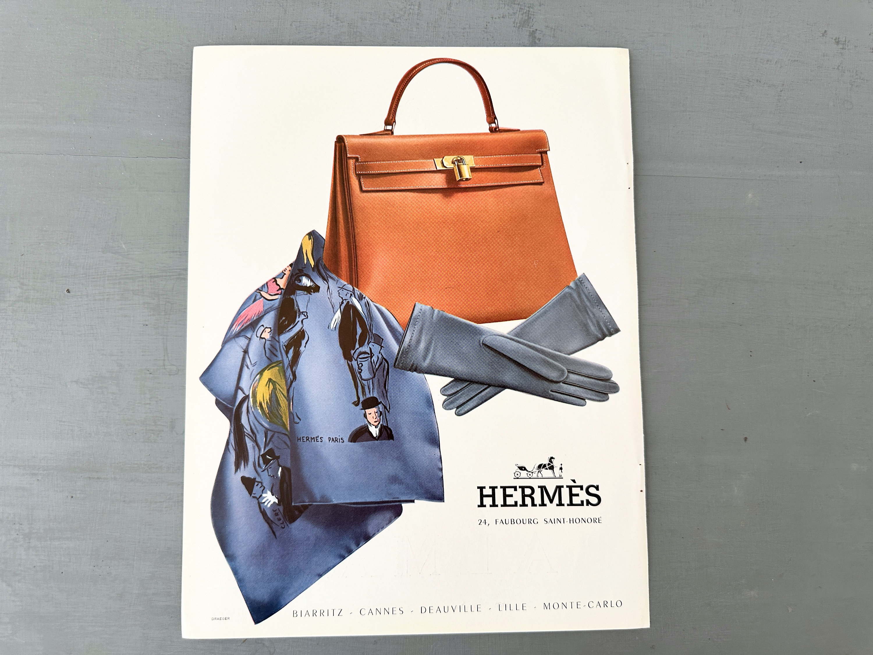 Authentic 1950s French Vintage Hermes Advertisement Poster, Luxury