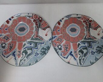 Anthropologie Botanical Musings hand painted Salad Snack Side plate set 2 NEW