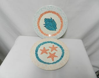 Artisan made Vintage Sea Shell & Starfish dinner decor plate set Nautical 10.3"