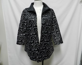 Grace Chuang Satin Swirl black Swing jacket blazer w/Pockets Size Sz Medium Md M