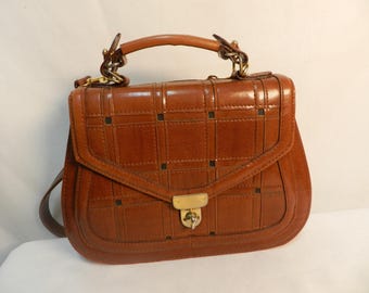 Vintage Structured Faux Leather top handle convertible shoulder bag purse brown