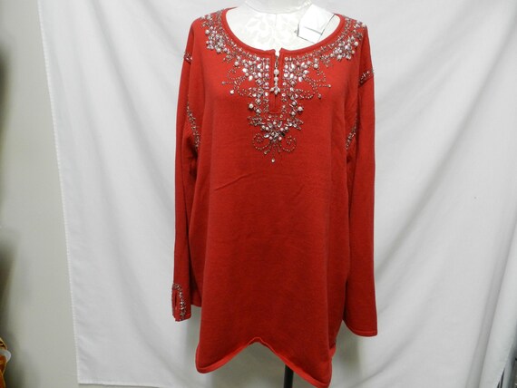 Quacker Factory Sequin Beaded knit red Christmas … - image 2
