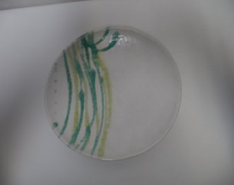 Anthropologie Bird Glazed Stoneware Dinner Plate green blue ruffle 9.5" NEW