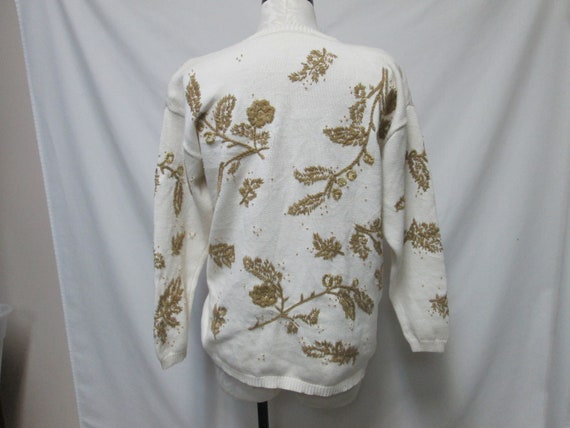 Vintage Embroidered Beaded gold cream Sweater Top… - image 6