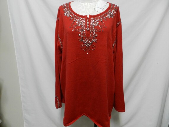 Quacker Factory Sequin Beaded knit red Christmas … - image 1