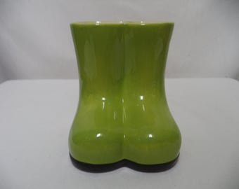 Napco Ceramic boots goloshes green shoes Planter Vase Figurine 5" x 4"  Vintage