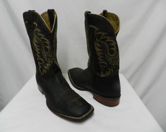 Nocona Leather top stitched embroidered Cowboy boots brown Men USA Size Sz 13