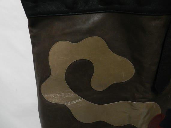 Leather Vintage Extra Large Patchwork shoulder ba… - image 4