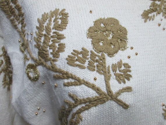 Vintage Embroidered Beaded gold cream Sweater Top… - image 5