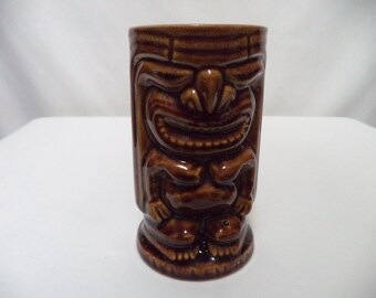 Taza Tiki Vintage Leilani Orchids of Hawaii, cerámica japonesa, marrón, 5" de alto