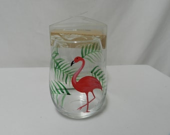 Pink Flamingo DEI Handgemaltes stammloses Weinglas Pink Grün 20 oz NEU NIB