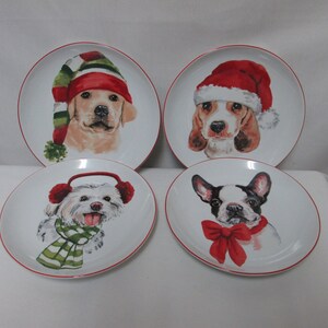 Pier Christmas Dog Puppy salad dessert appetizer plate set Porcelain NEW