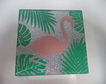 La Casa Bella Pink Flamingo mirrored glass trinket box velvet lined 5" x 5" NEW