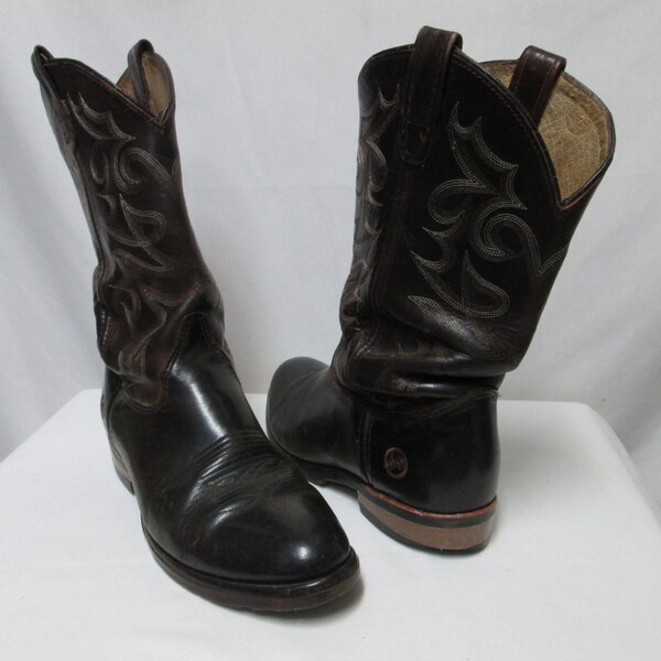 Double H HH cuir vintage marron brodé bottes cousues sur le dessus Homme Taille Sz 11