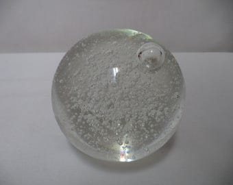 Large Glass controlled bubble Paperweight Art glass 2.11 pounds 3.7" x 3.7"