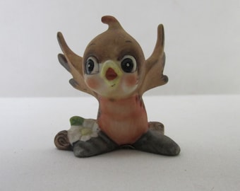 Josef Originals Vintage Baby Bird Robin Figurine small 2.5&quot; x 2.5&quot; Ceramic