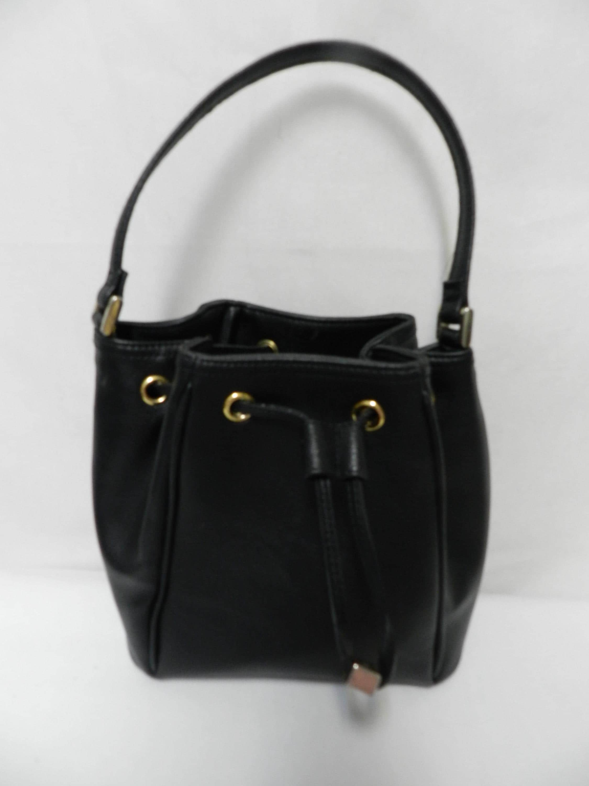 Vintage Liz Claiborne Black Faux Leather Bucket Bag Drawstring Purse 90s Y2K Liz Claiborne Black Original Vintage Bags, Handbags & Cases  main image 3