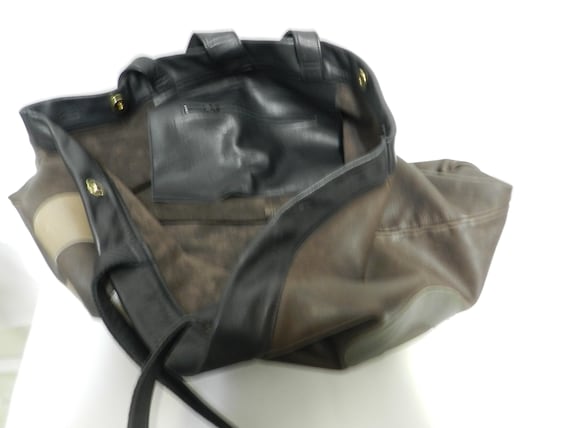 Leather Vintage Extra Large Patchwork shoulder ba… - image 12