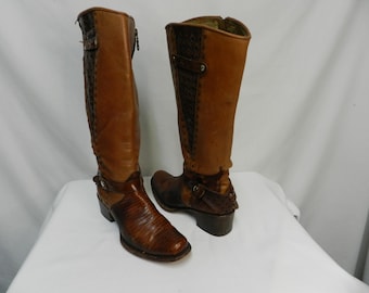 Cuadra Vintage Leather / Lizard Size 8.5 M Handmade Cowgirl Cowboy Boots brown