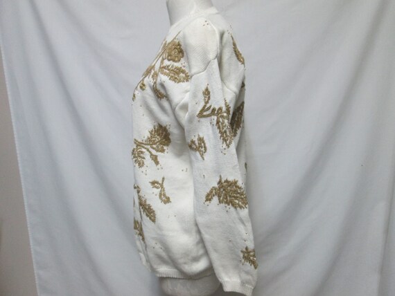 Vintage Embroidered Beaded gold cream Sweater Top… - image 8
