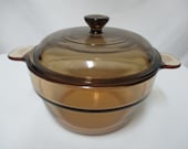 Vision Corning Ware Glass Double Boiler Insert V-20-B France w Lid brown Vintage
