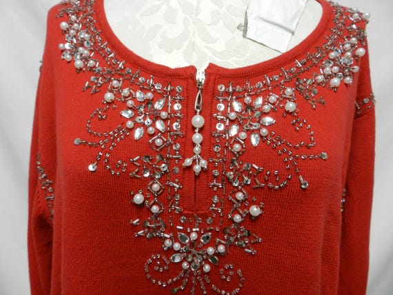 Quacker Factory Sequin Beaded knit red Christmas … - image 4