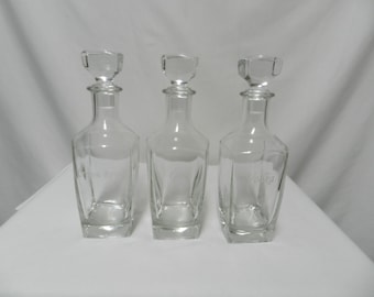Vodka Gin Crown Royal Set 3 Decanter Bottles w/ Lid 10" x 3"  Barware Liquor