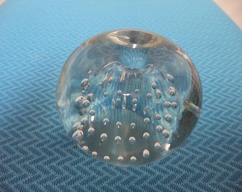 ROC Paperweight  Art Controlled bubble glass Vintage Taiwan Decor Clear