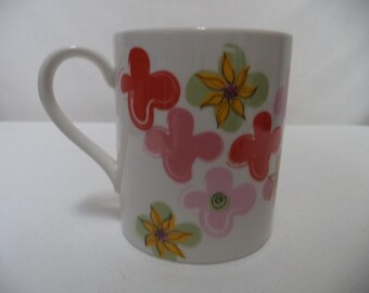Starbucks  Floral Sunflower Mug Cup red pink Micro Dish safe Groovy 2007 Ceramic