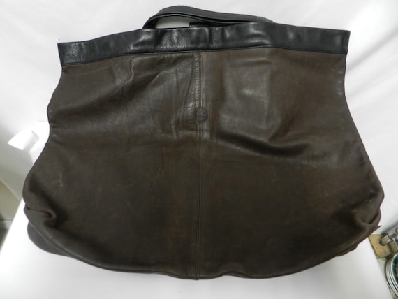 Leather Vintage Extra Large Patchwork shoulder ba… - image 9