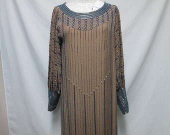 Sister Max Vintage beaded long Silk dress Art Deco slits Size Sz Medium Md M