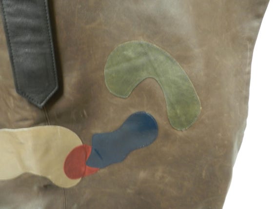 Leather Vintage Extra Large Patchwork shoulder ba… - image 5