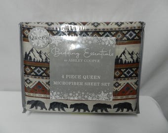 Ashley Cooper Pocono Lodge 4 piece Micro Fiber King sheet set green NEW NWT