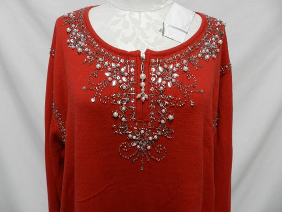 Quacker Factory Sequin Beaded knit red Christmas … - image 3