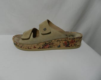 MUBB Comfort Suede Cork Wedge Hook & Loop sandals slides Women Size Sz 40 9