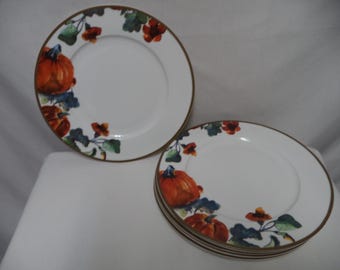 Ciroa Pumpkin Autumn Fall Thanksgiving Holiday Dinner Plate Set 6 Porcelain 11"
