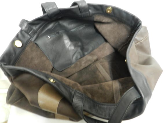Leather Vintage Extra Large Patchwork shoulder ba… - image 11