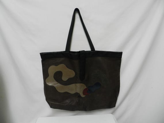 Leather Vintage Extra Large Patchwork shoulder ba… - image 1