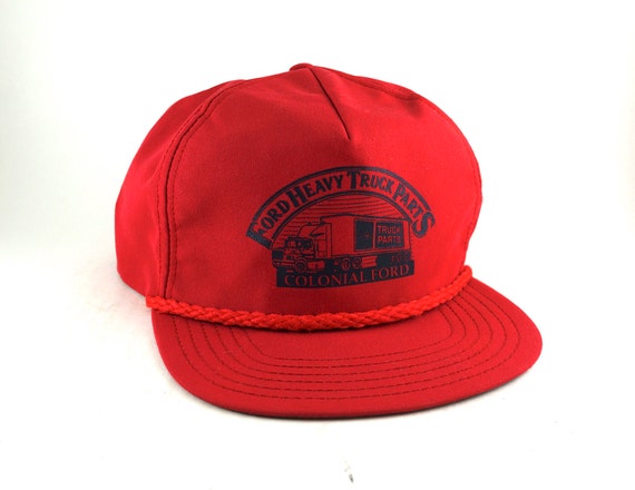 Vintage Ford Heavy Truck Parts Trucker Style Baseball Cap Red Adjustable Snapback Hat With Rope Detail