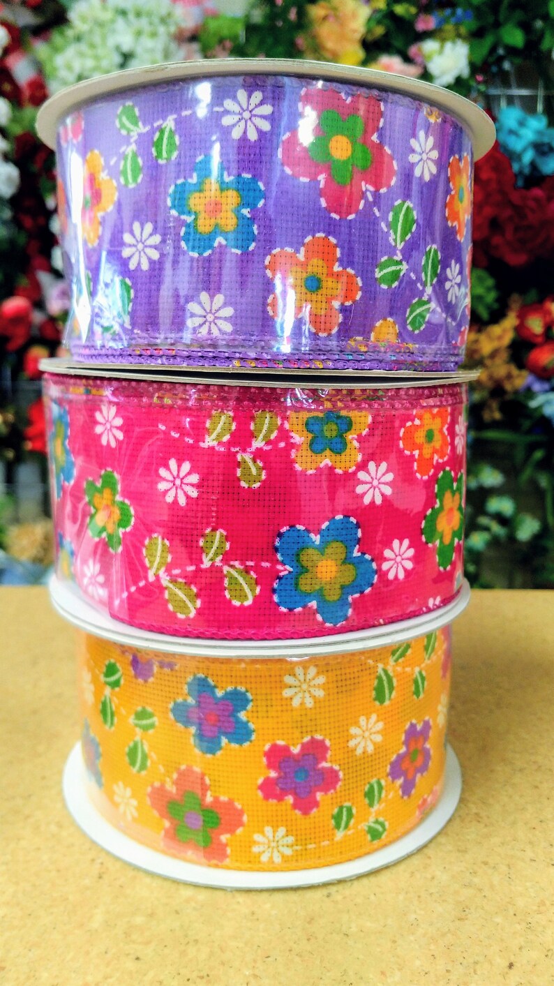Wired Ribbon 20 Yard Ribbon Pink Flower Ribbon Purple Etsy