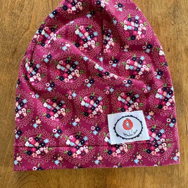 Tuque slouchy beanie chapeau bonnet pour bébé enfant junior automne printemps le mouton roux Fleuri fleur marine rose fushia fille