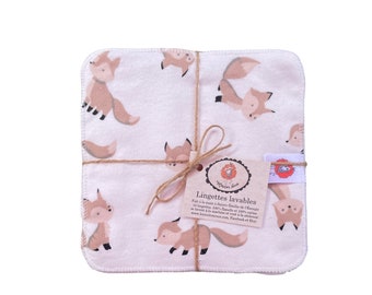 10 wipes washcloths toilet paper handkerchief washable baby 7"x7" flannel/terry cloth birth shower gift red sheep forest fox
