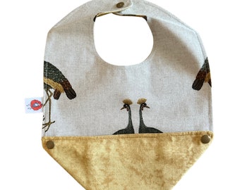 Scalable reversible bib bavana bib for baby child gift idea shower birth the red sheep peacock swan unisex green