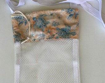 Beige and Blue Turtle Print Bag
