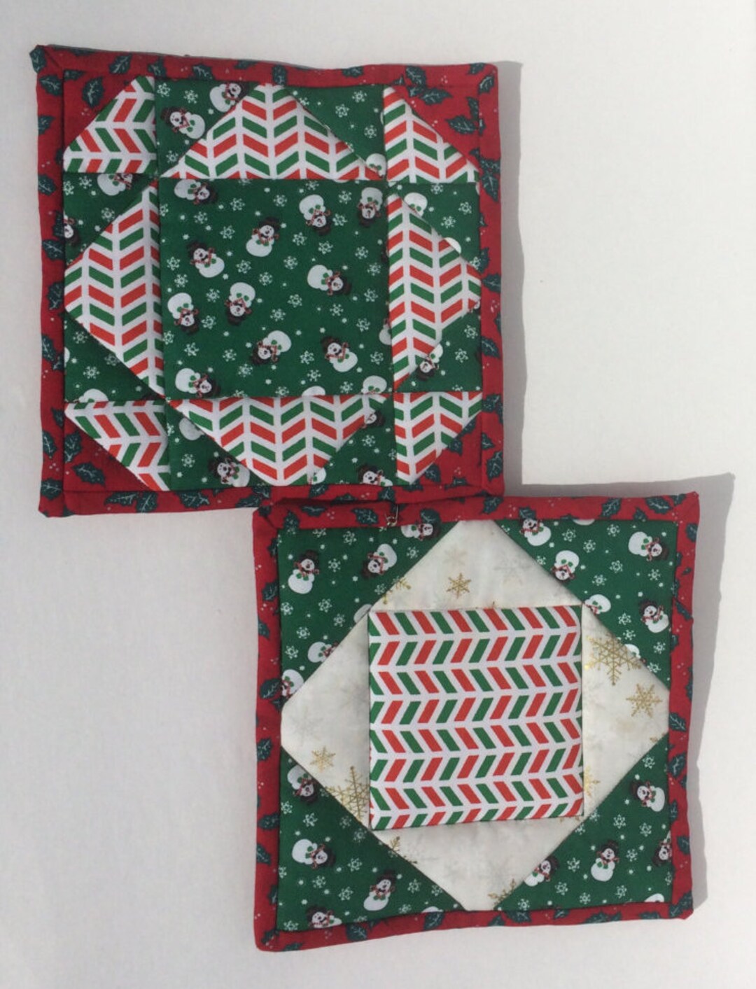 Christmas Quilted Pot Holders Set (2), Insulated Cotton Kitchen Hot ...