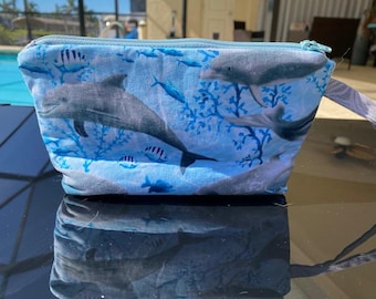 Dolphin Print Wristlet, Small Travel Makeup Bag